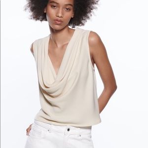 NWT Zara Flowy Neckline Top in Ecru